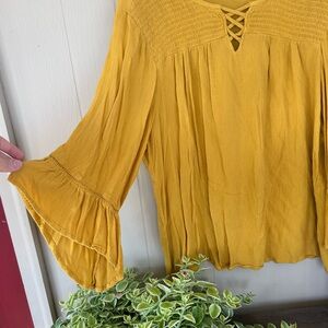 Westport Mustard Blouse with Flared Sleeves